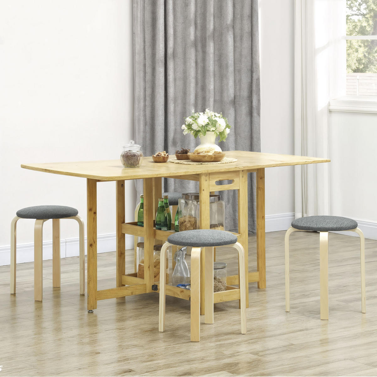 4ER Set Esszimmerhocker Stapelhocker Hocker mit Leinenoptik für Wohnzimmer Grau - Grau, Holzwerkstoff (40/45/40cm) - HOMCOM