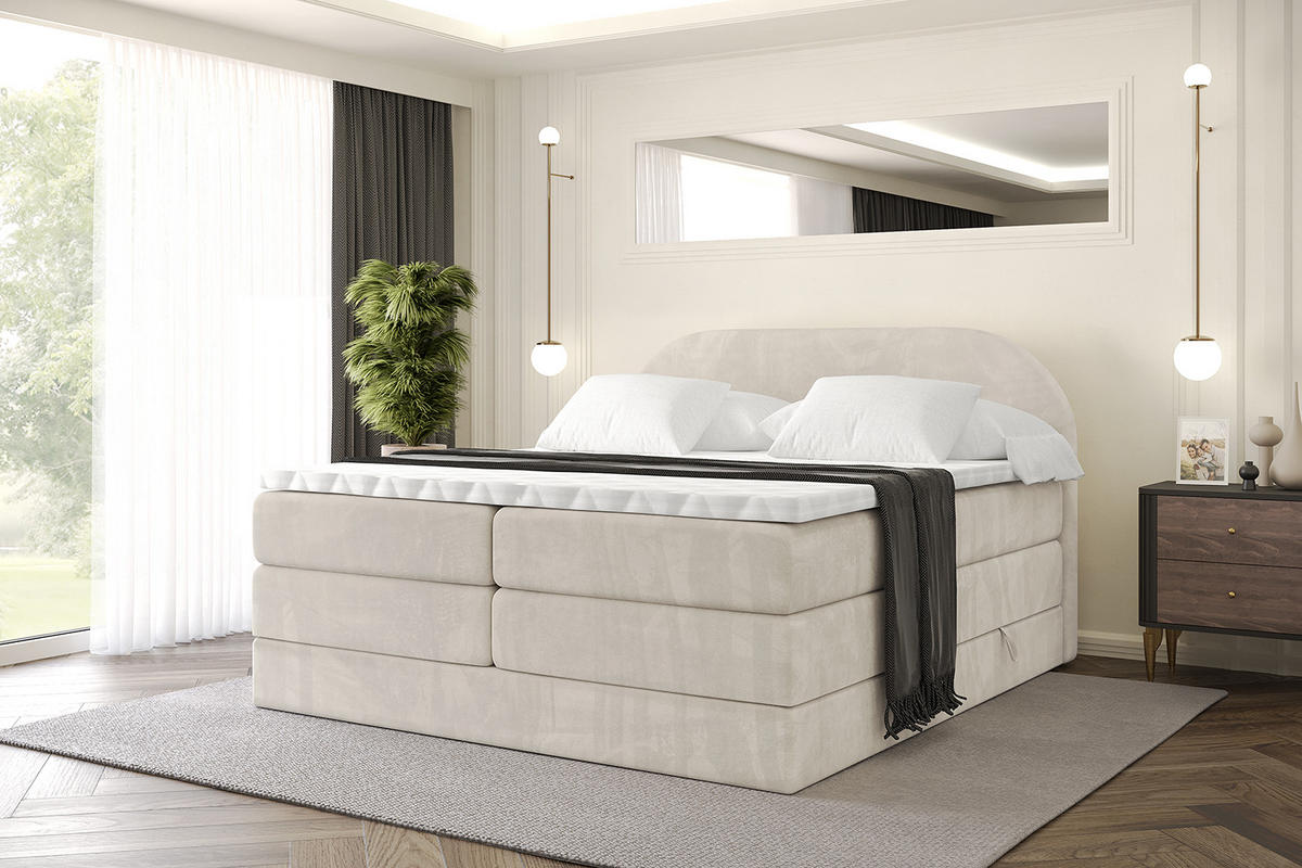 BOXSPRINGBETT mit Matratze und Lattenrost - NOX KING-120x200 - Beige Casablanca - Beige, Holzwerkstoff (120/200cm) - ALTDECOR