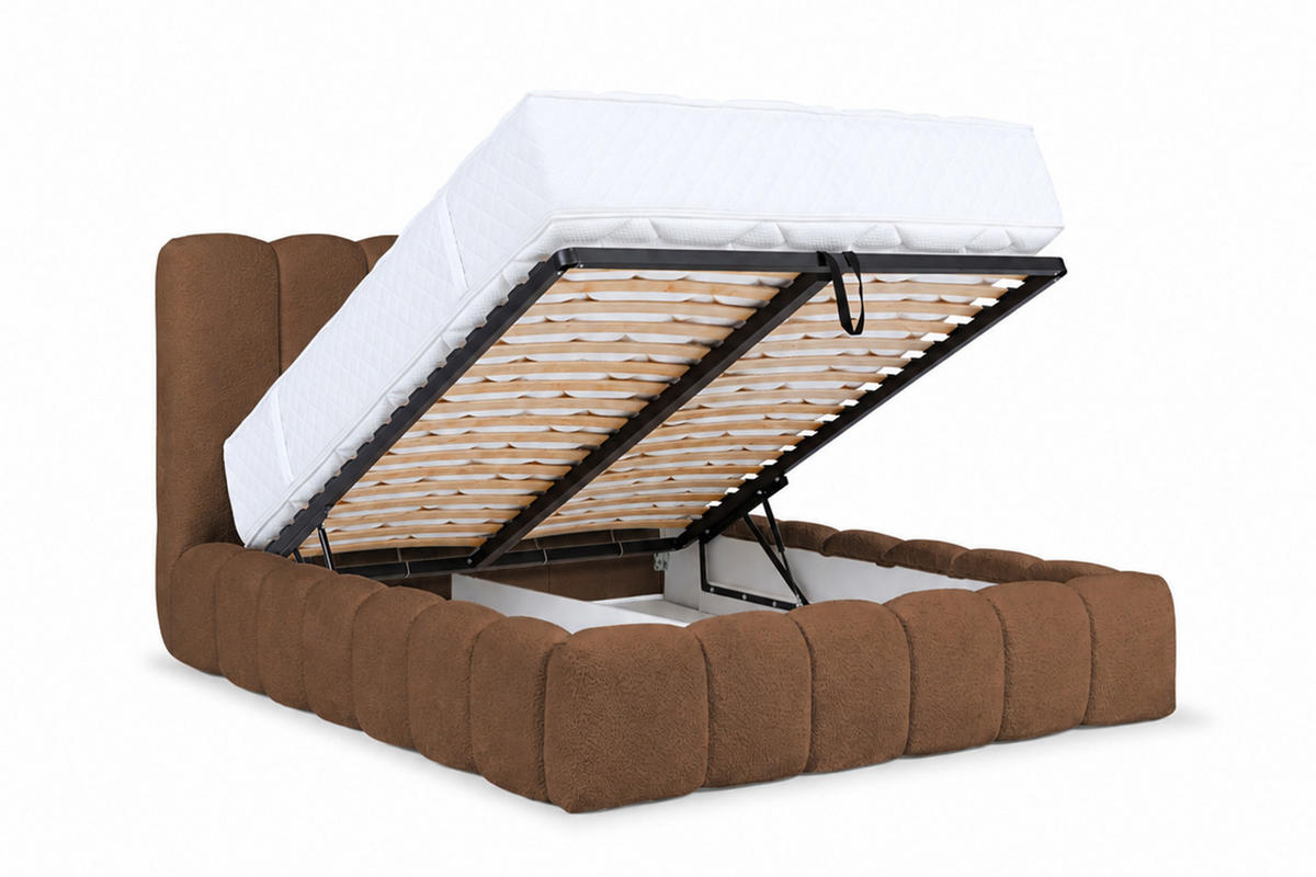 POLSTERBETT Mit Bettkasten, Chenille-Stoff Catch Me, Braun, 140x200 cm, CANDE - Braun, Holz (140/200cm) - Kaiser Möbel
