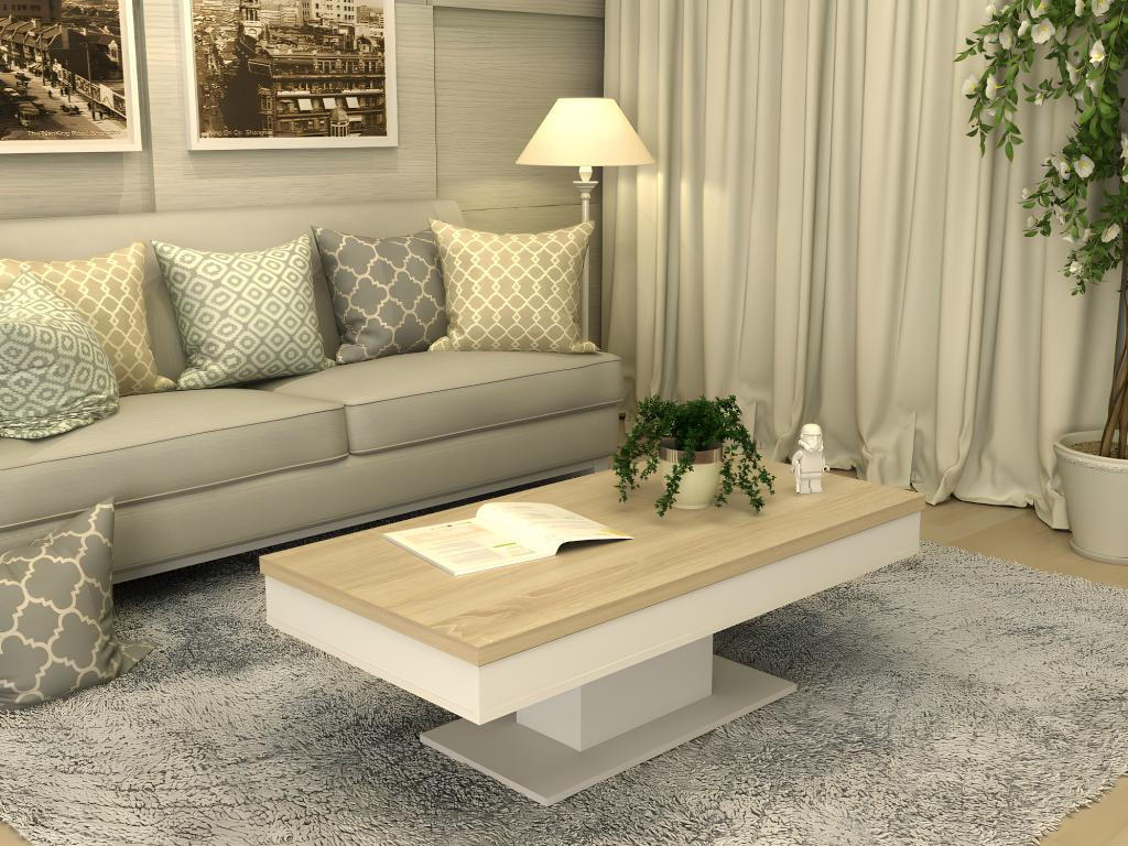 COUCHTISCH mit Stauraum - Eichenholz-Optik - Weiß - ASTULIA - Naturfarben, Holz (146/59/40.2cm) - Vente-Unique