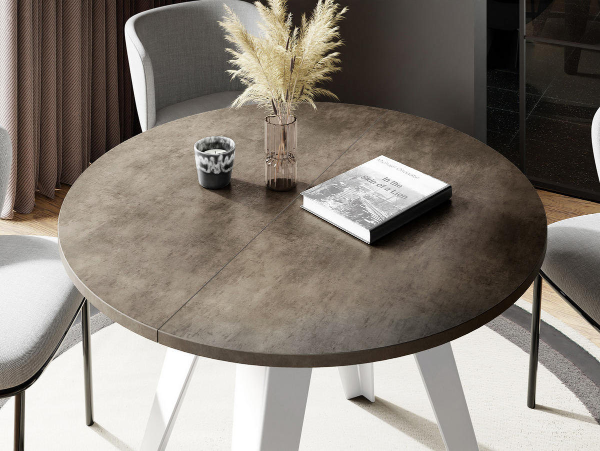 ESSTISCH Griffin runder ausziehbarer, Dunkelgrauer Chicago Beton 100-140/100/76 cm - Dunkelgrau/Weiß, Holzwerkstoff/Metall (100/100/76cm) - WFL GROUP