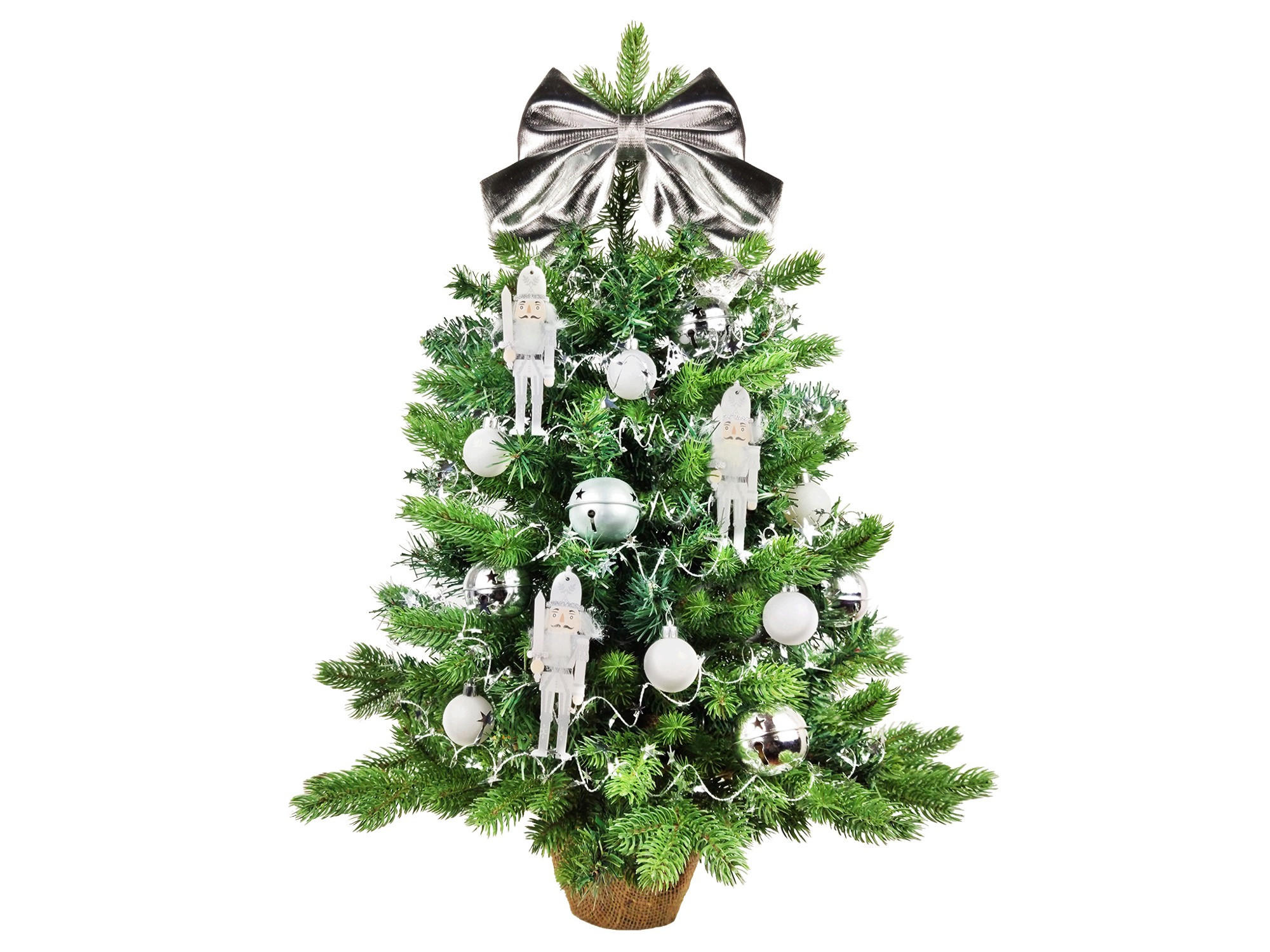 WEIHNACHTSBAUM geschmückt künstlich SILVER SOLDIER 60 cm mit LED-BELEUCHTUNG IM TOPF - Silberfarben/Weiß, Kunststoff (60cm) - LAALU