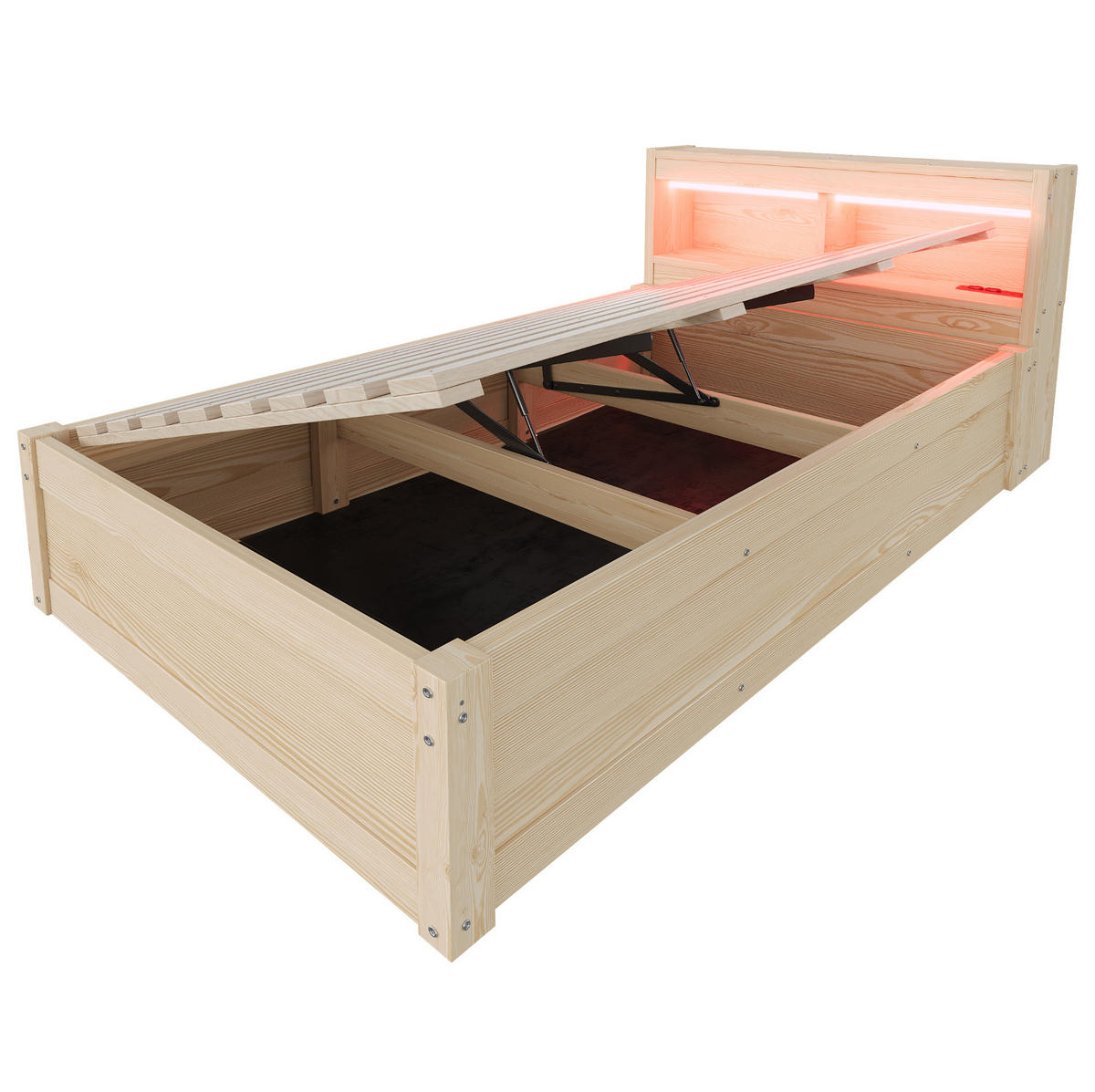 BETT 90/200 cm aus MDF mit LED-Lichtleiste, Holzfarbe - Eichefarben, Holzwerkstoff (90/200cm) - OKMYHOME