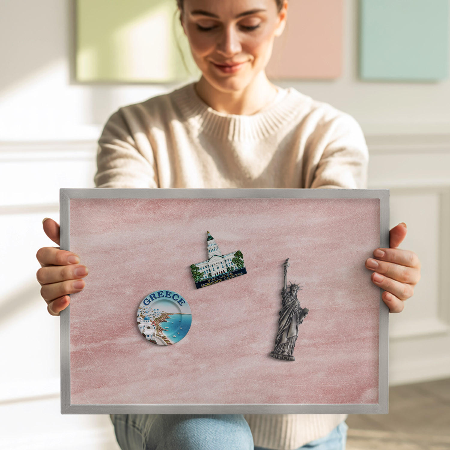 MAGNETTAFEL 60x40 cm Silberner Rahmen Pastell Felsstruktur - Rosa, Metall (60/50/0.4cm) - TULUP