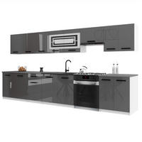 KÜCHENZEILE Italia 3 320 cm, mit Arbeitsplatten, Grau Hochglanz - Grau, Holz (320/143/60cm) - B BELINI GROUP