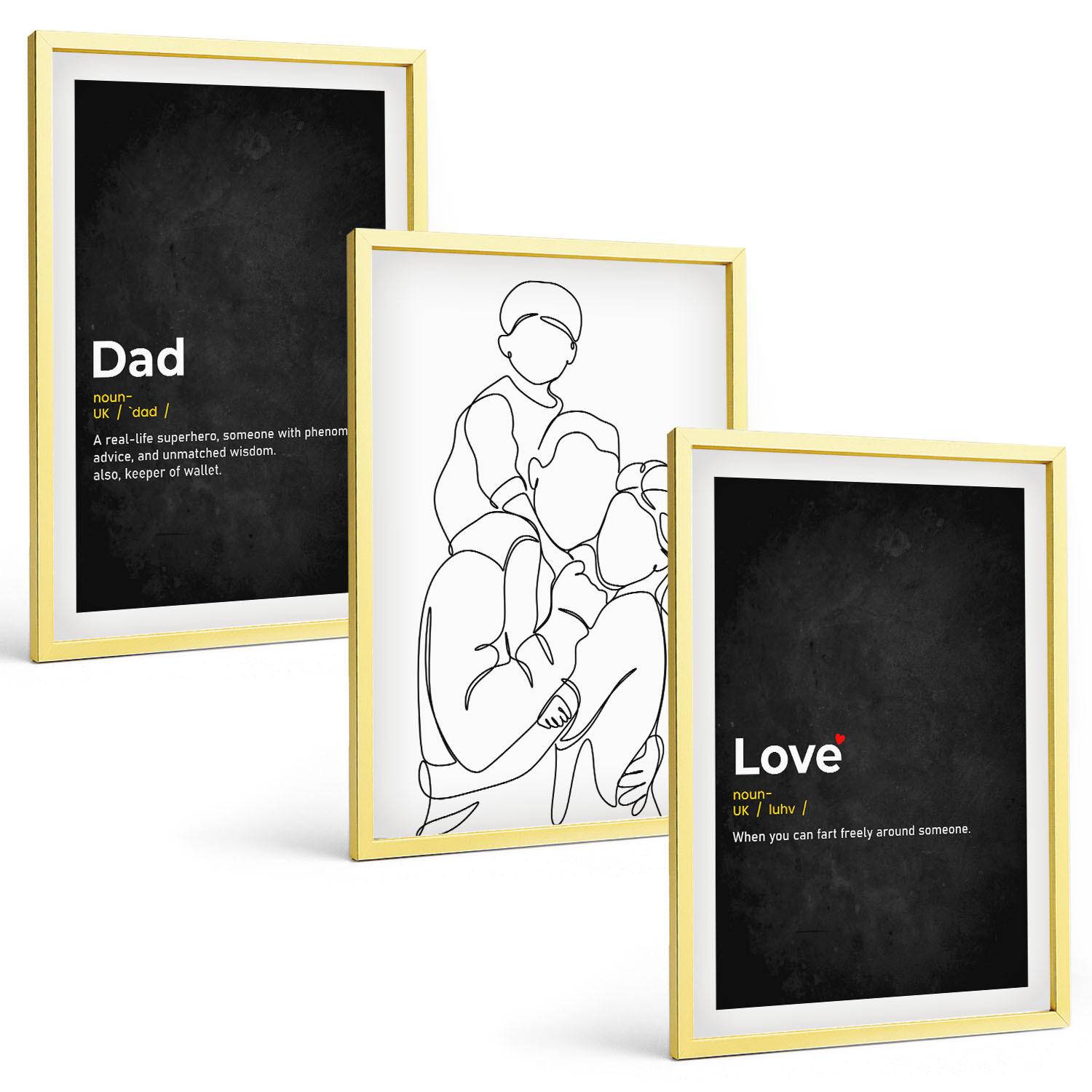 BILDER SET 3er Set - 40x60 cm Goldrahmen - Familiengeschichte, Kunst, Liebe, Vaterschaft - Goldfarben, Kunststoff (40/60cm) - TULUP