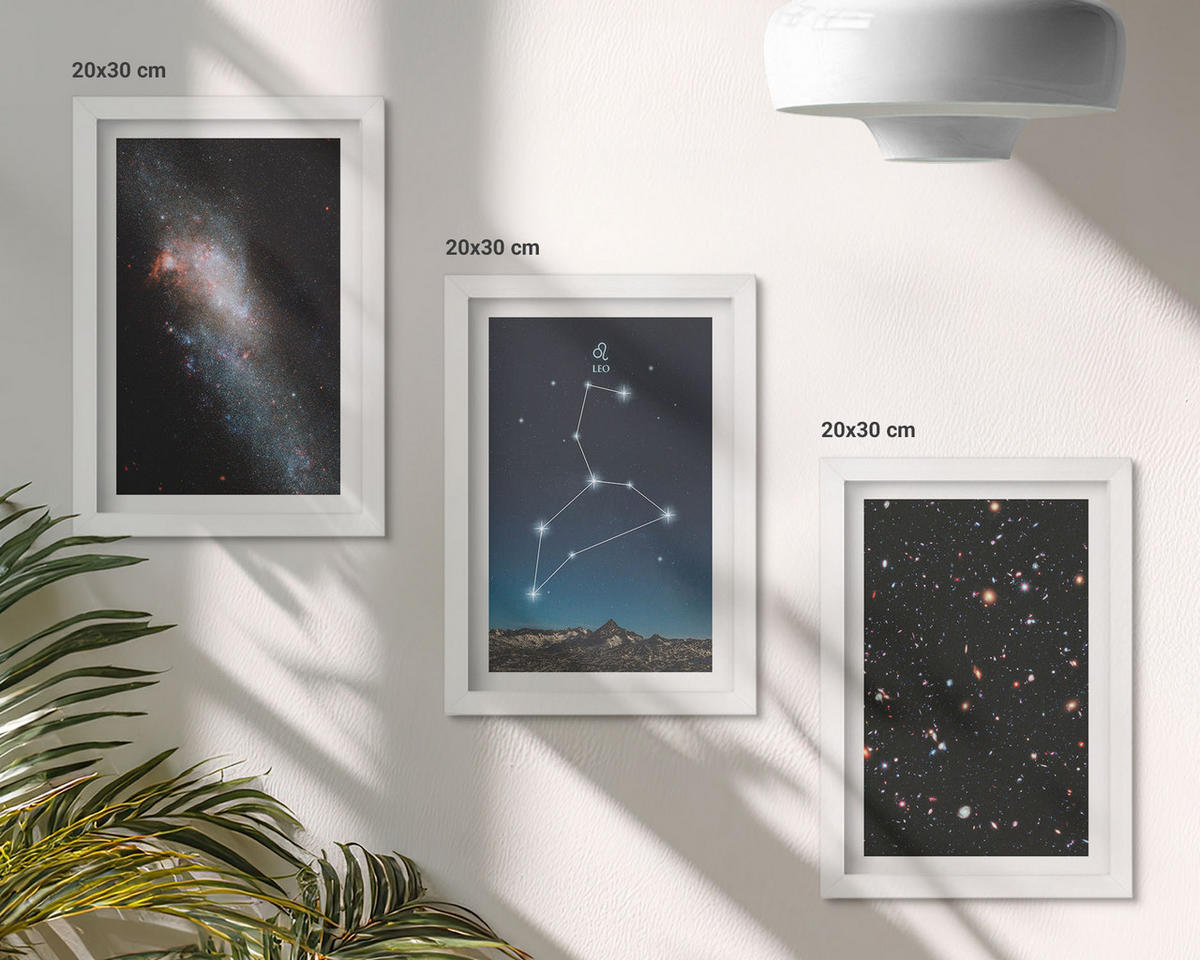 BILDER SET 3er Set - 20x30 cm Weißer Rahmen - Galaxie im Sternbild Löwe - Weiß, Kunststoff (20/30cm) - TULUP