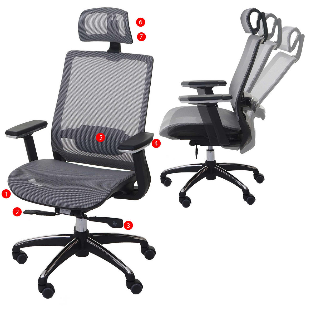 BÜROSTUHL Grau - Grau, Textil (63/124/68cm) - MCW