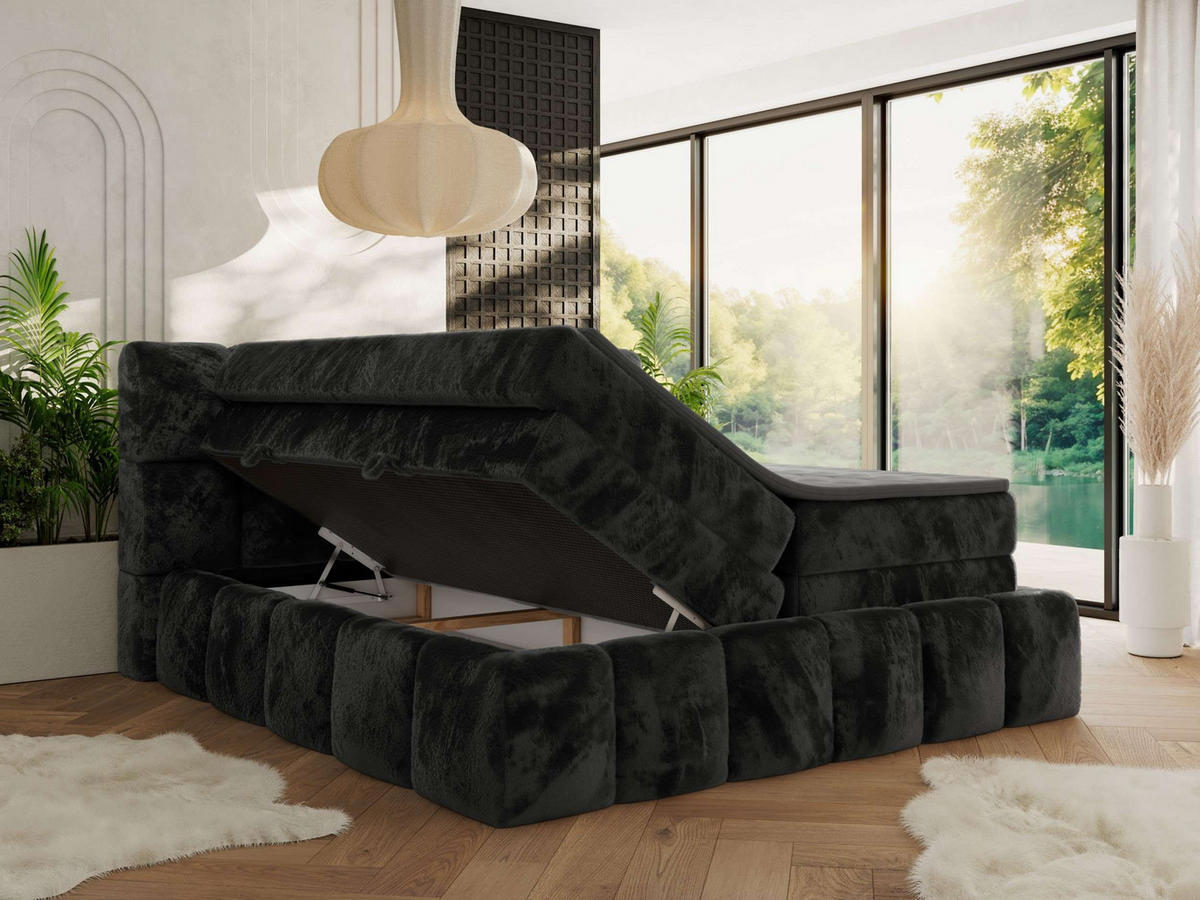 BOXSPRINGBETT NIRA KING 180/200 Dunkelgrau Plüsch - H4 - Dunkelgrau, Holz/Textil (180/200cm) - MKS