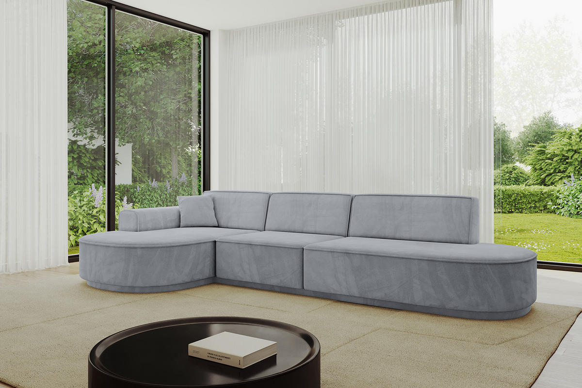 ECKSOFA Ottomane Links MARI-L2-v3 - 328x171x83 cm Grau Velours - Schwarz/Grau, Holzwerkstoff/Kunststoff (328/171cm) - ALTDECOR