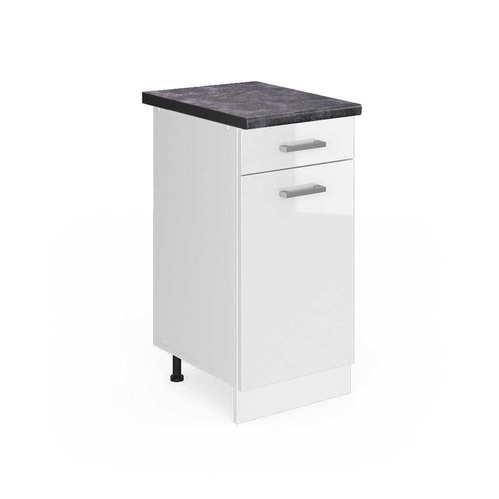 KÜCHENUNTERSCHRANK R-Line Weiß Hochglanz 40 cm, AP Anthrazit - Weiß Hochglanz/Weiß, Holzwerkstoff (40/81.6/60cm) - Vicco