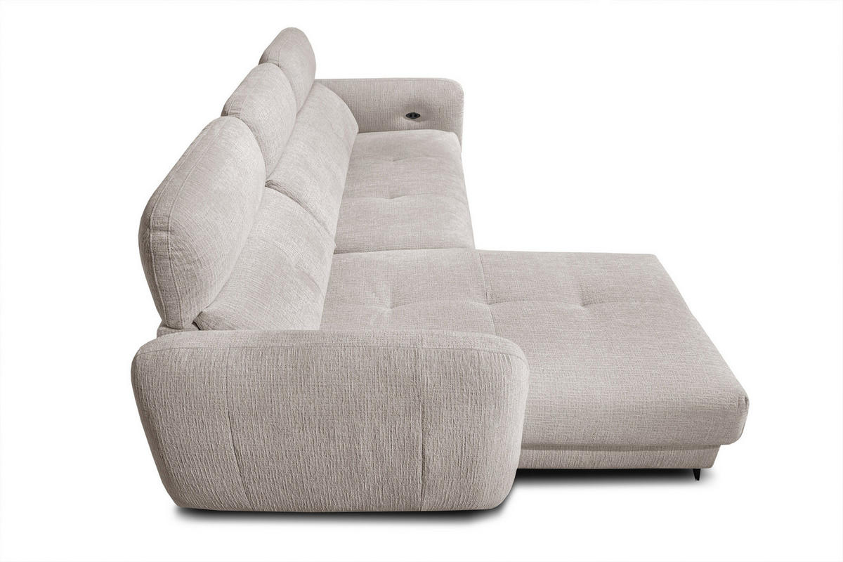 ECKSOFA SVEN 3-Sitzer, 1 Relax XL, verstellbare Kopfstützen, creme - Creme/Schwarz, Holzwerkstoff/Textil (256/163cm) - Courtois Laville