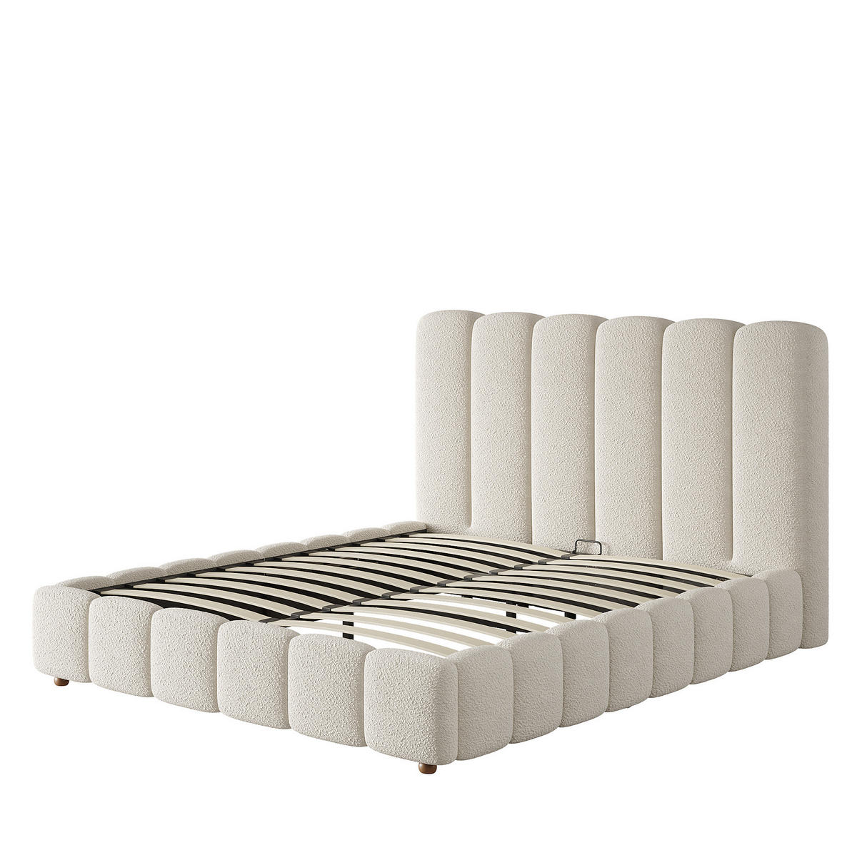 POLSTERBETT aus Bouclé 140x190 cm Weiß mit hydraulischem Bettkasten und Lattenrost - Weiß, Textil (140/190cm) - Modfu