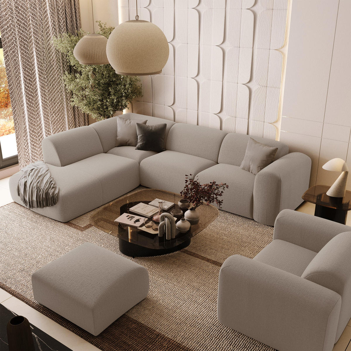 ECKSOFA LINKS Rastergewebe Beige 269cm - Beige, Textil (221/269cm) - Sia Home