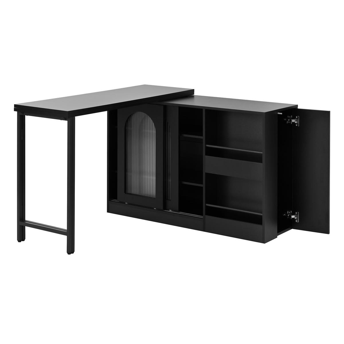 BARTISCH 121,5/40/76,7 cm mit Stauraum und drehbarer, klappbarer Tischplatte - Schwarz, Holzwerkstoff (121.5/40/76.7cm) - BEAOK