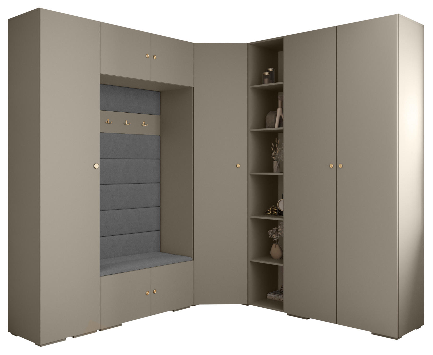 Abiks Möbel Garderoben-Set Kaschmir, Grau, Gold 231.7x236.7x47 cm