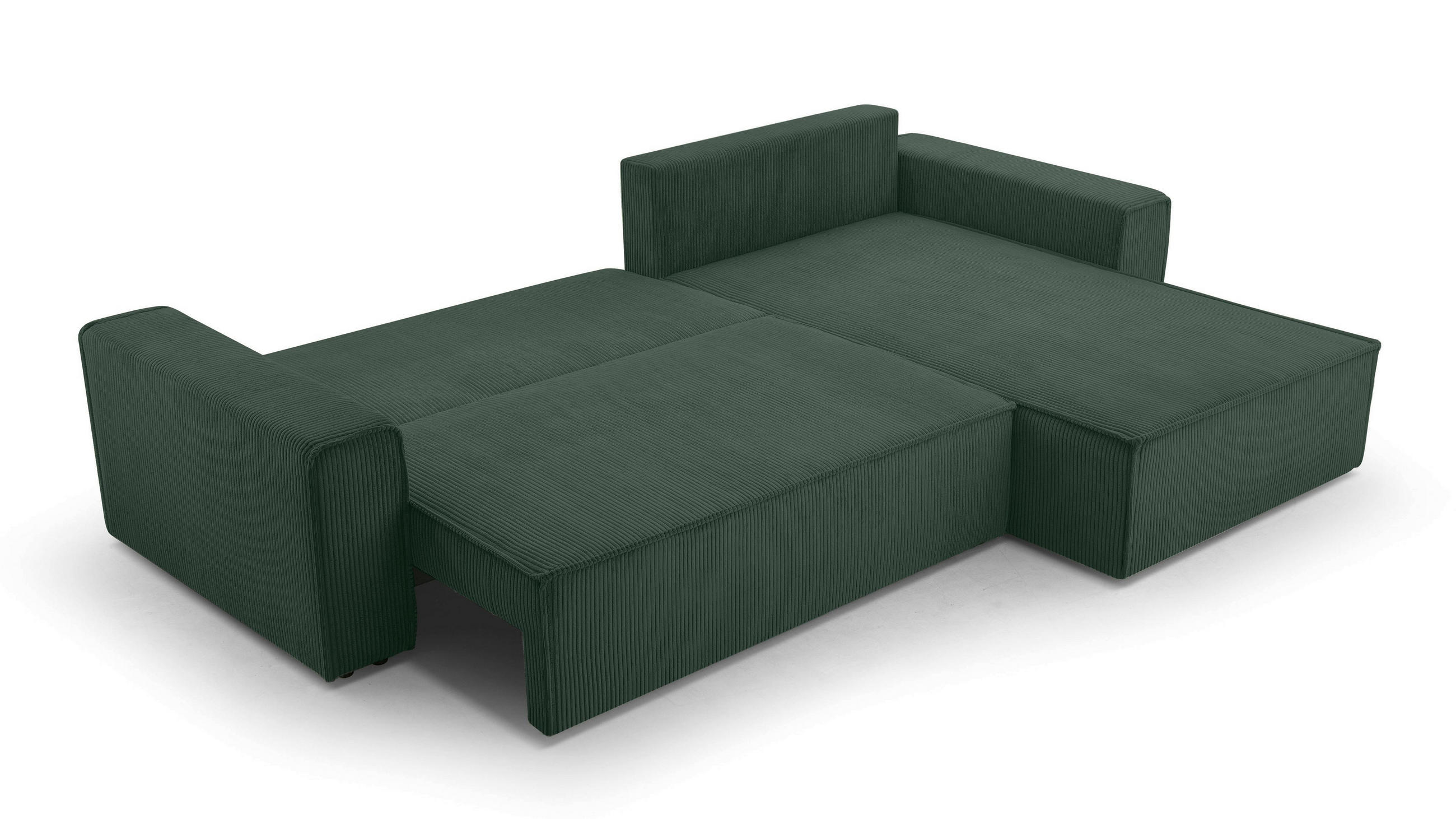 ECKSOFA L Form Cedria Dunkelgrün 287/145/85 cm mit Schlaffunktion - Dunkelgrün/Schwarz, Kunststoff/Textil (287/145cm) - AX Living
