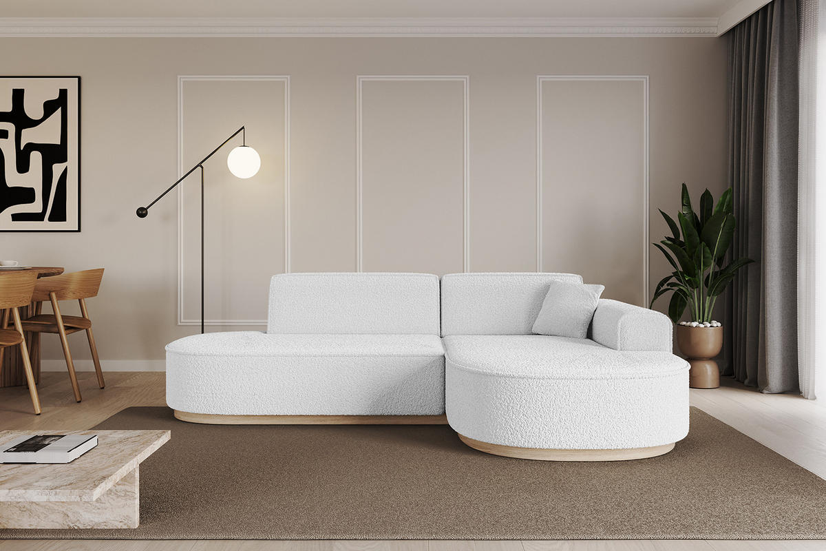 ECKSOFA Ottomane Rechts MARI-L1-v1 - 243x171x83 cm Weiß Bouclé - Weiß, Holzwerkstoff/Textil (171/243cm) - ALTDECOR
