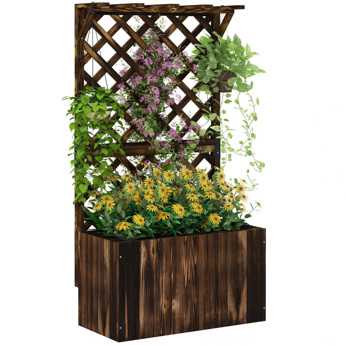HOCHBEET DE-05393 Mit Rankgitter, verkohltes Holz Verkohlt - Naturfarben, Holz (64/122/33cm) - ComfortXL