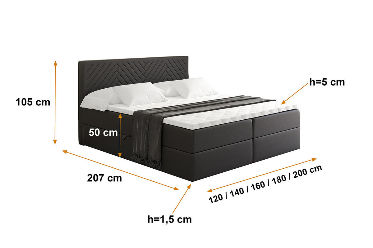 BOXBETT mit Matratze H4 und Lattenrost - VEXA - 160x200 - Schwarz Kunstleder - Schwarz, Holzwerkstoff/Kunststoff (160/200cm) - ALTDECOR