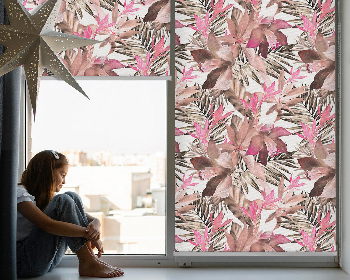 VNÚTORNÁ roleta - okenná roleta - roleta - 100x100 cm - Ružové kvety - pink, plast (100/100/0.5cm) - TULUP