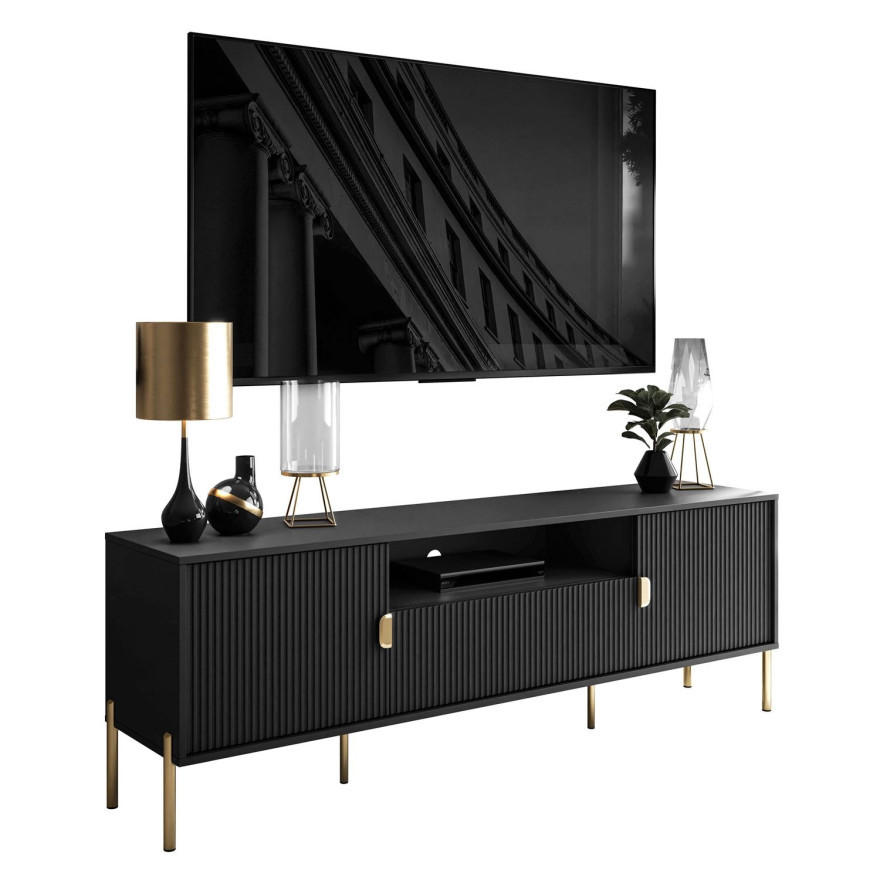 TV Rack DALIA 180 cm - Goldfarben/Schwarz, Holzwerkstoff (179/58/40cm) - Lookway