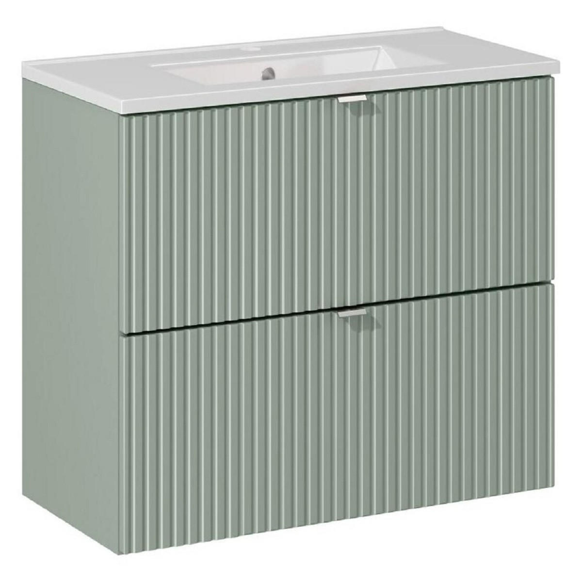 WASCHTISCHKOMBI 80 cm 2 Teile - Line Reed Green L BM88 in Schilfgrün/ Evoke Eiche - Grün, Holz (80/57/40cm)