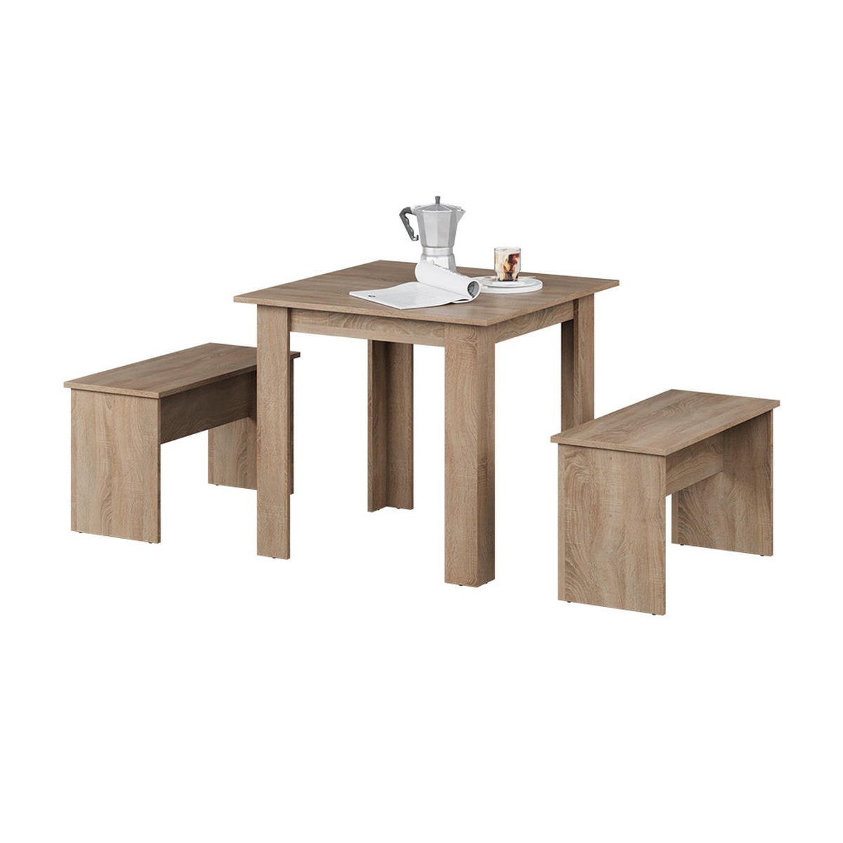ESSTISCH SET Sentio Sonoma 80 x 80 cm mit 2 Bänken - Sonoma Eiche, Holzwerkstoff (80/73/80cm) - Vicco