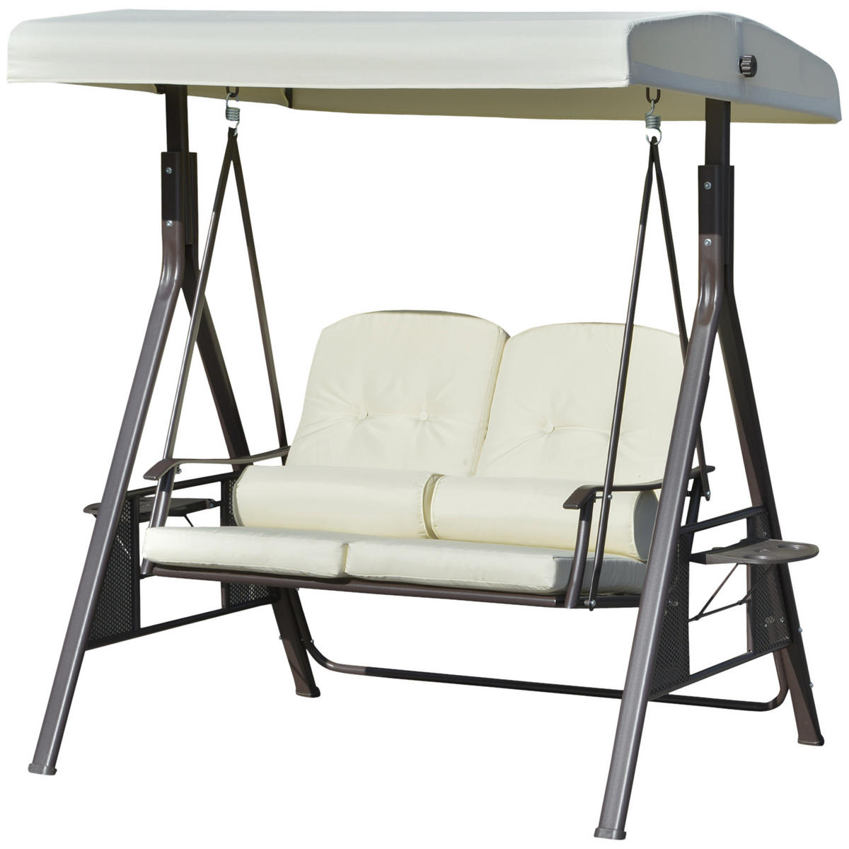 HOLLYWOODSCHAUKEL 2-SITZER DE-07016 wetterbeständig, 2 Ablagen Weiß/Schwarz - Beige, Metall (162/173/118cm) - ComfortXL