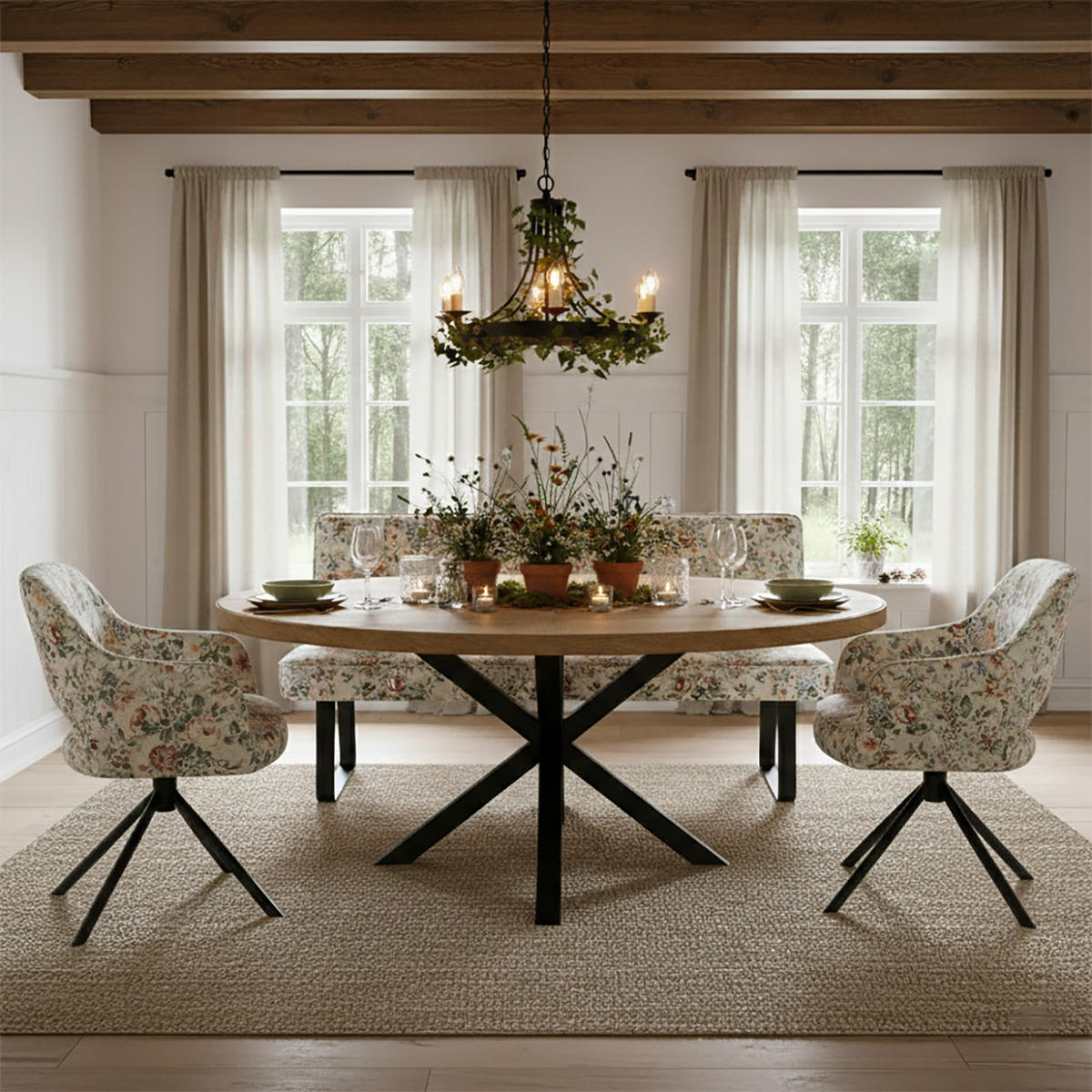 SITZBANK EMILIA - Creme/Naturfarben, Metall (156/88/65cm) - DUBI Möbel