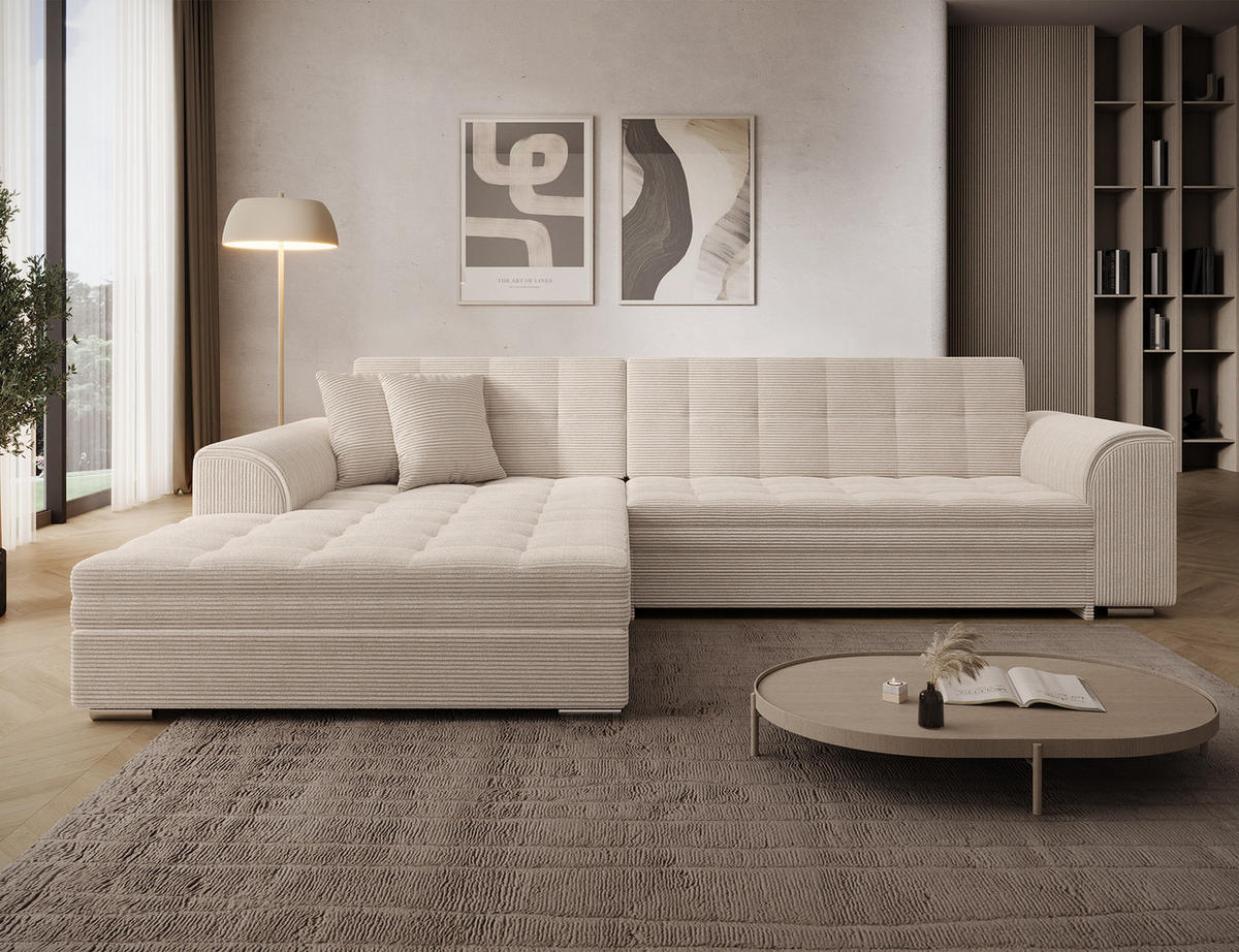 ECKSOFA SORENTO mit Schlaffunktion & Delfin-Mechanismus – Wohnlandschaft in L-Form 296 cm - Beige, Kunststoff (296/78cm) - Wohnideebilder