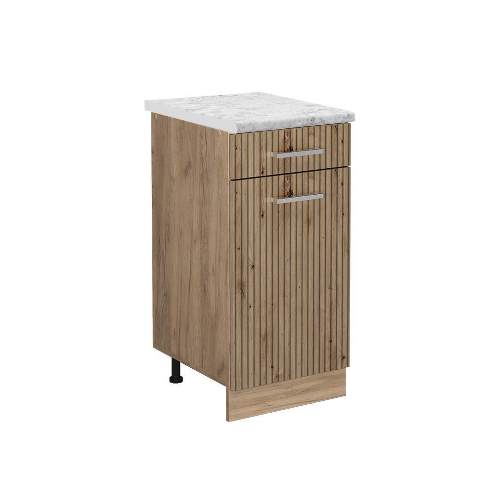 KÜCHENUNTERSCHRANK R-Line Artisan-Eiche 40 cm AP Marmor - Eiche Wotan/Eiche Artisan, Holzwerkstoff (40/81.6/60cm) - Vicco