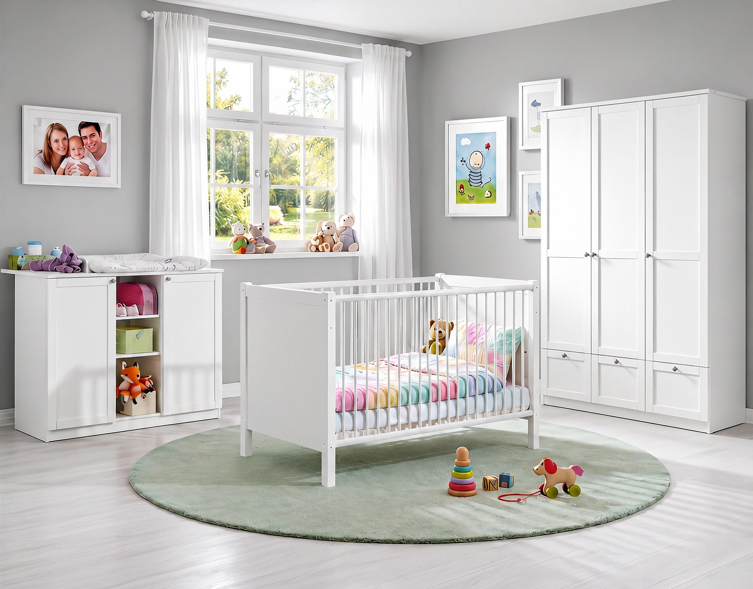luma-home 3DÍLNÁ SADA do dětského pokoje: dětská postýlka, přebalovací komoda a třídveřová skříň se zásuvkami, 135 × 200 × 58 cm (Š×V×H), bílá / 22804