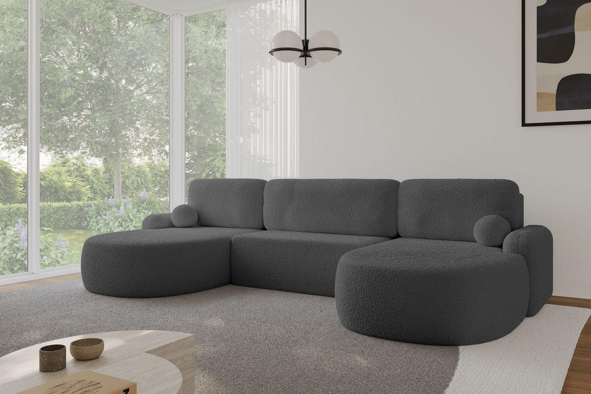 WOHNLANDSCHAFT mit Schlaffunktion und Bettkasten LIRA-U - 335x172x89 Grau - Grau, Holzwerkstoff/Textil (335/89/172cm) - ALTDECOR