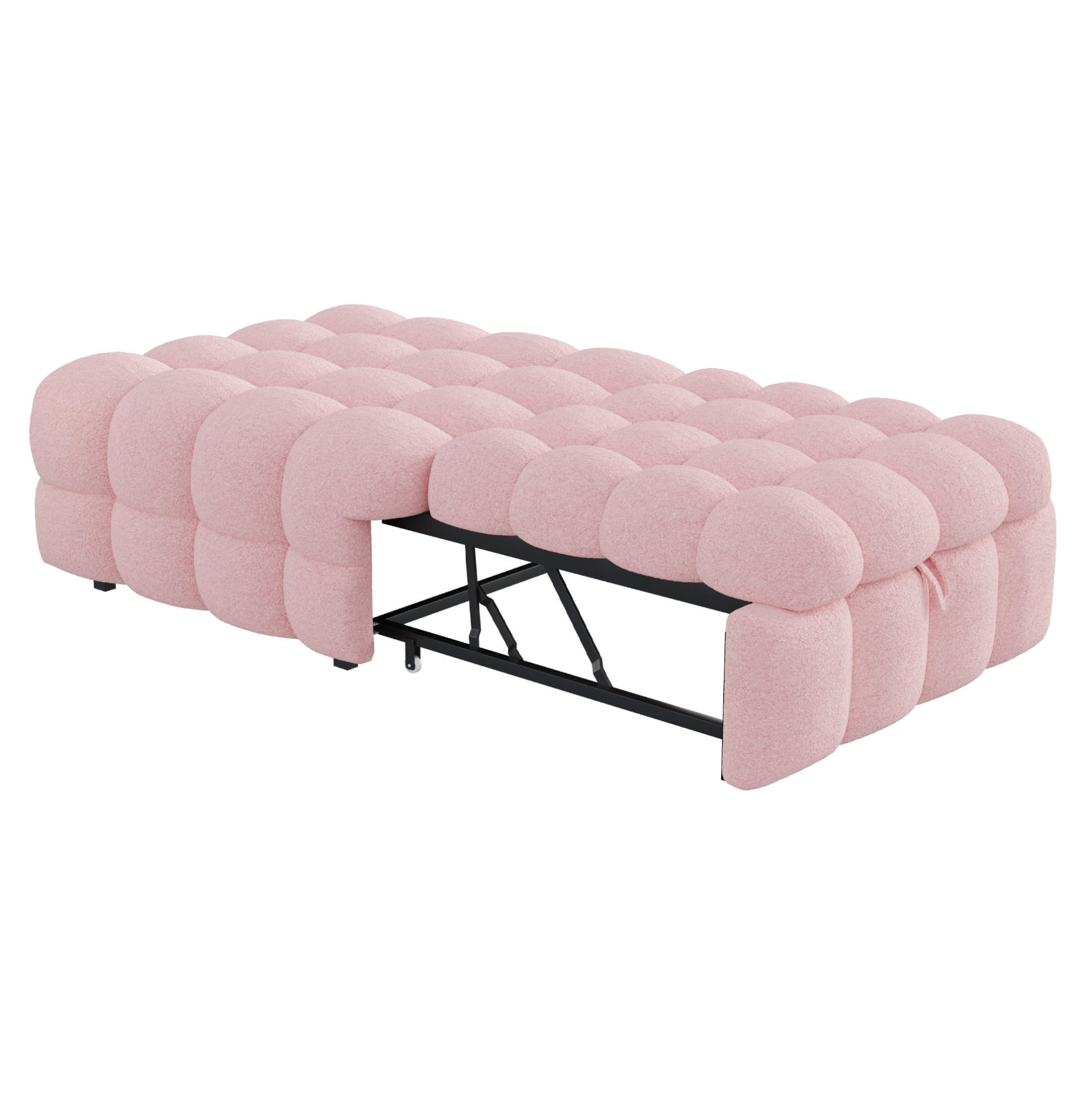 BETT 76/183 cm in Rosa – 2-in-1 ausziehbar mit Teddy-Bezug - Rosa, Textil (70/180cm) - BEAOK