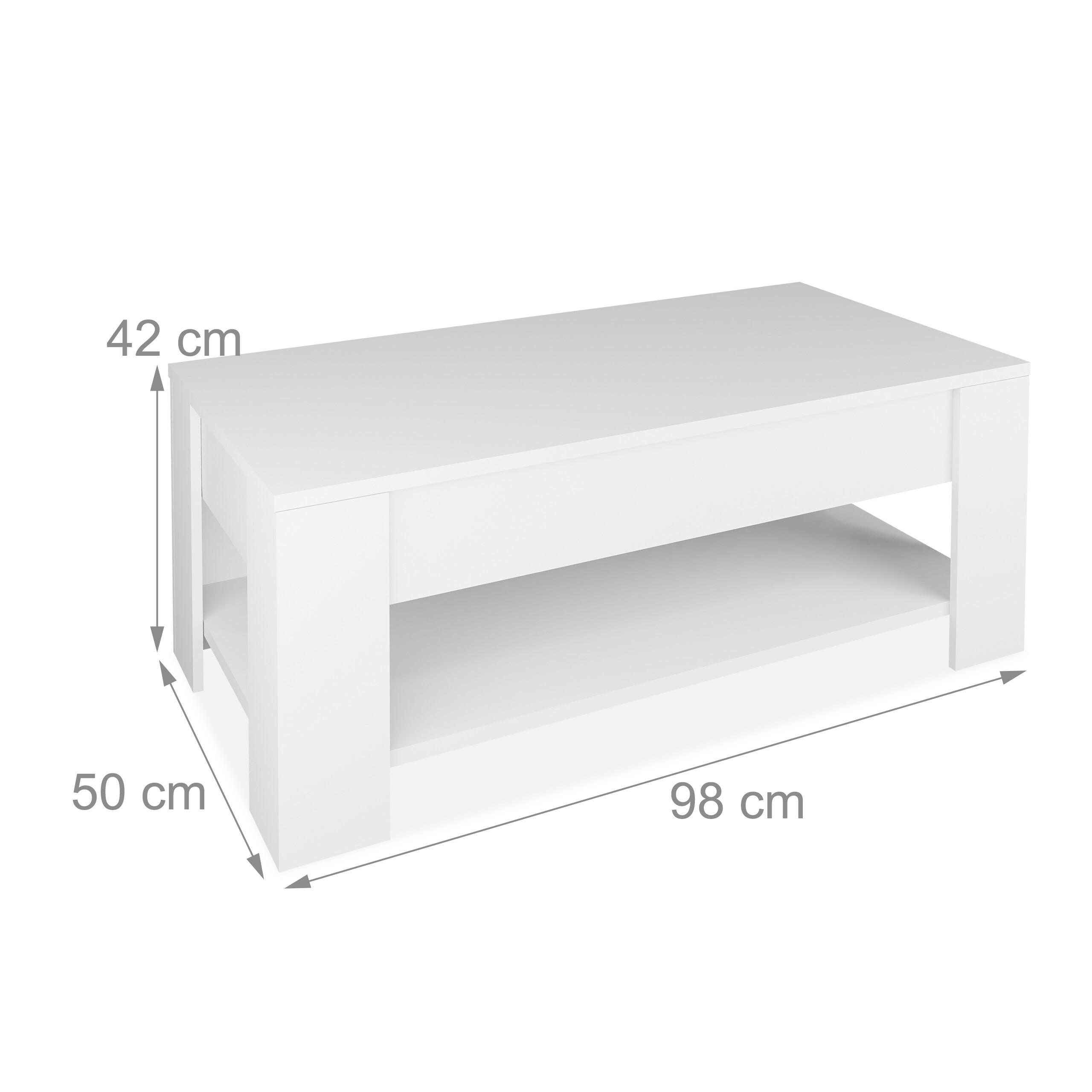 Thumbnail - Relaxdays Couchtisch, Weiß, Holzwerkstoff, Metall, Rechteckig, 98x42x50 cm, Wohnzimmer, Wohnzimmertische, Couchtische