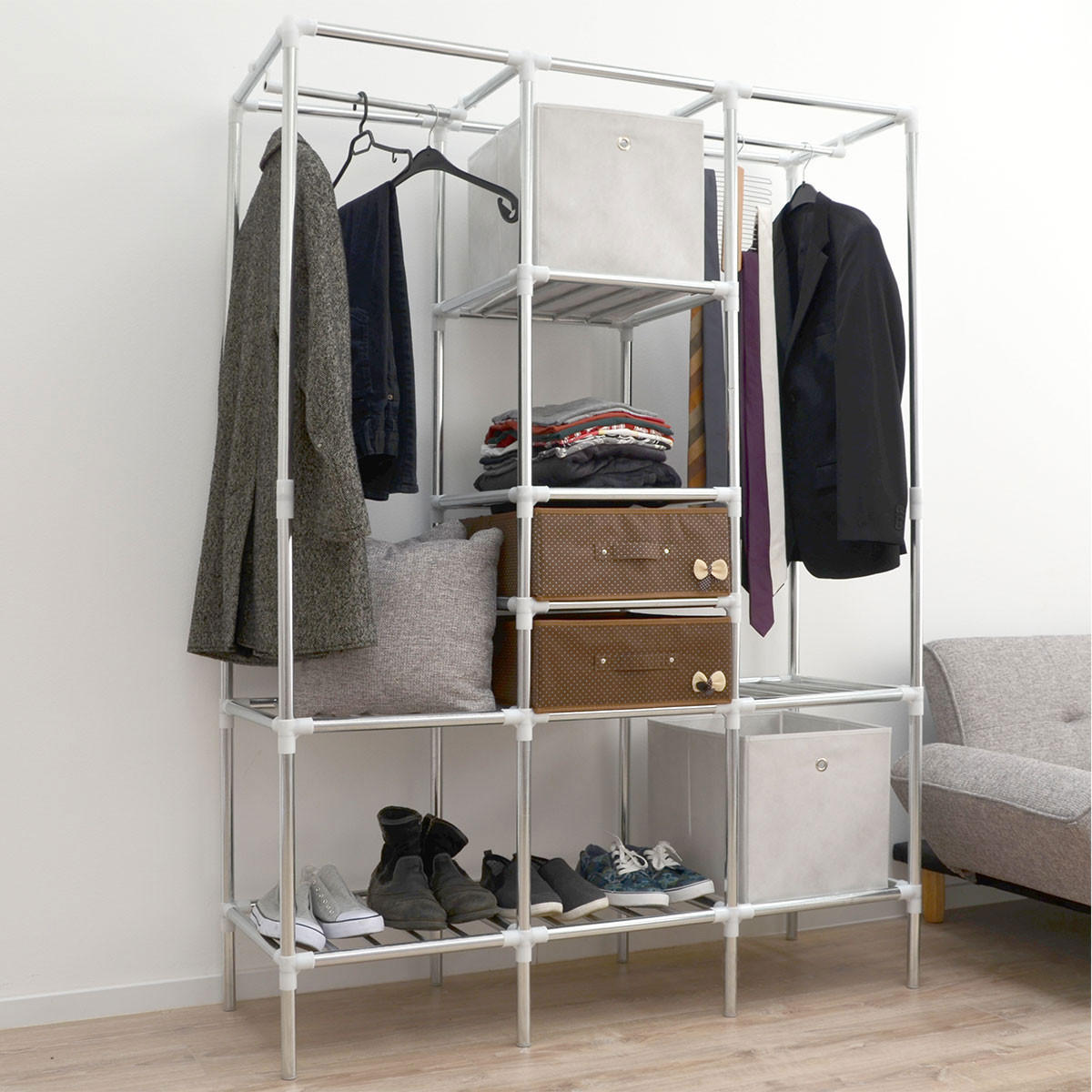 METALL-KLEIDERSCHRANK 178x128x44,5 cm inkl. 2 Schubladen - Silberfarben, Metall (44.5/178/128cm) - eyepower