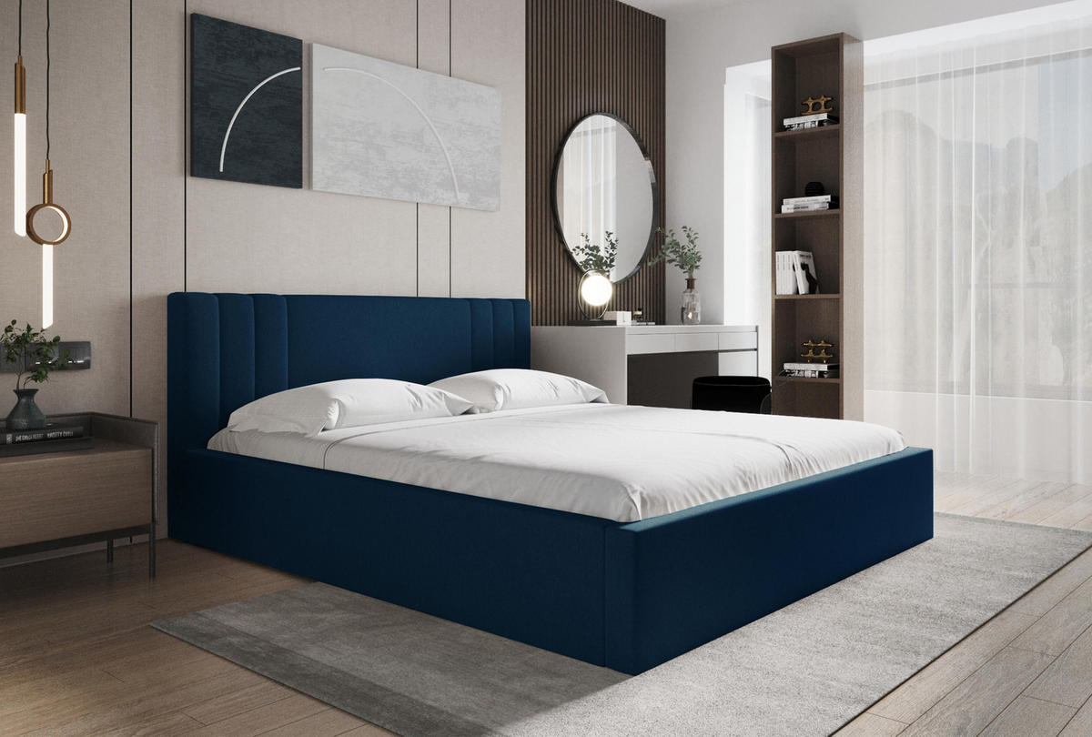 POLSTERBETT Flino 180/200 cm in Blau – mit Bettkasten und viel Komfort - Blau/Schwarz, Holz/Holzwerkstoff (180/200cm) - AX Living
