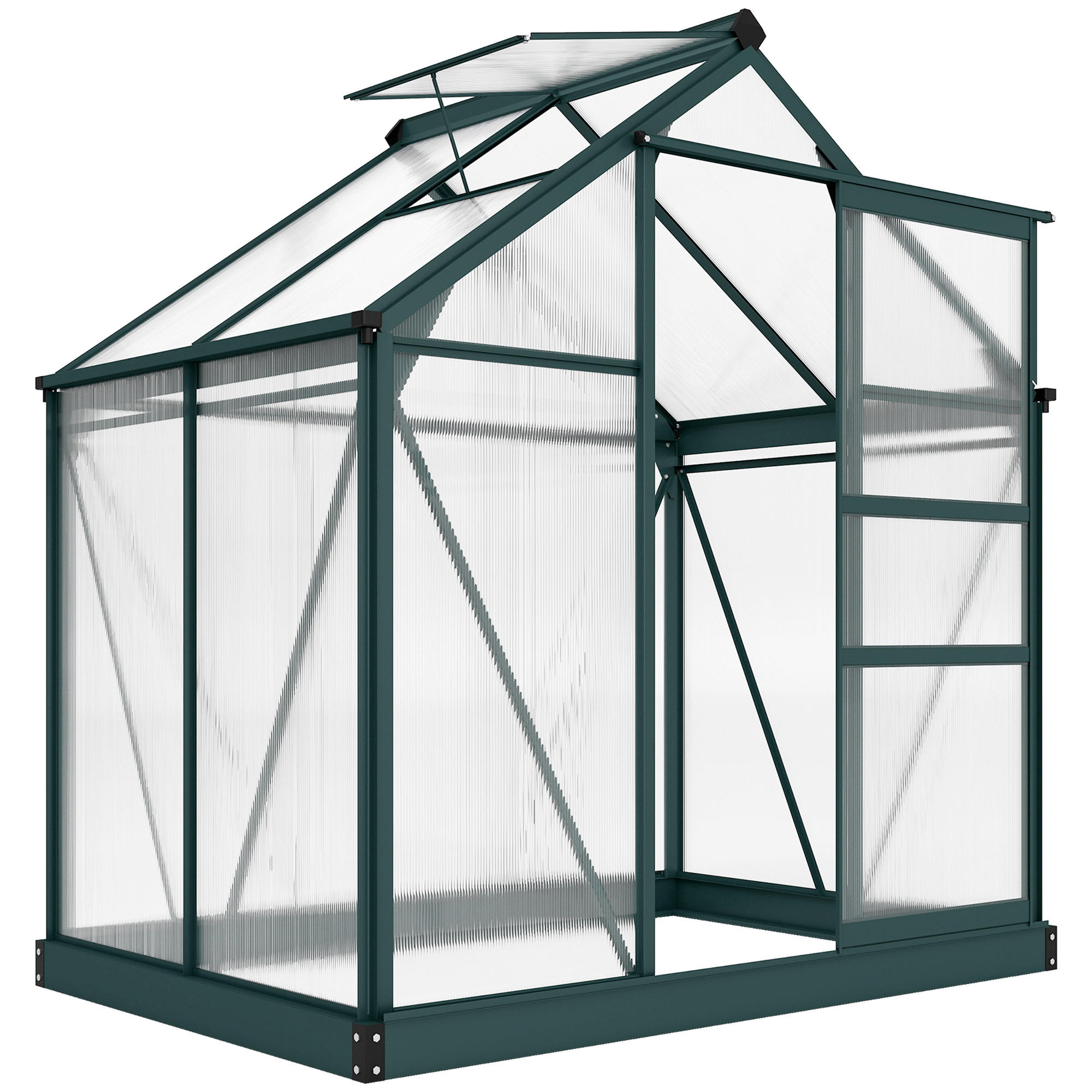 GEWÄCHSHAUS DE-11891 Polycarbonat mit Dachluke & Regenrinne Dunkelgrün - Grün, Kunststoff (132/201/190cm) - ComfortXL