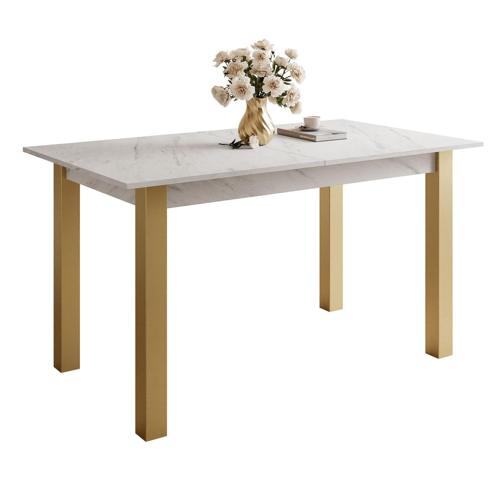 ESSTISCH ARTON GOLD ausziehbarer Tisch 140-195 cm Klapptisch Wohnzimmer - Goldfarben/Multicolor, Holzwerkstoff/Metall (140/80/77cm) - Lookway