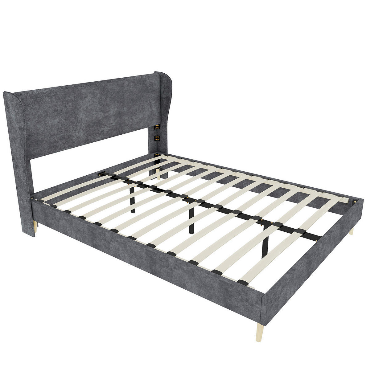 POLSTERBETT 160/200 cm mit gepolstertem Kopfteil und Matratze, Grau - Grau, Textil (160/200cm) - Redom