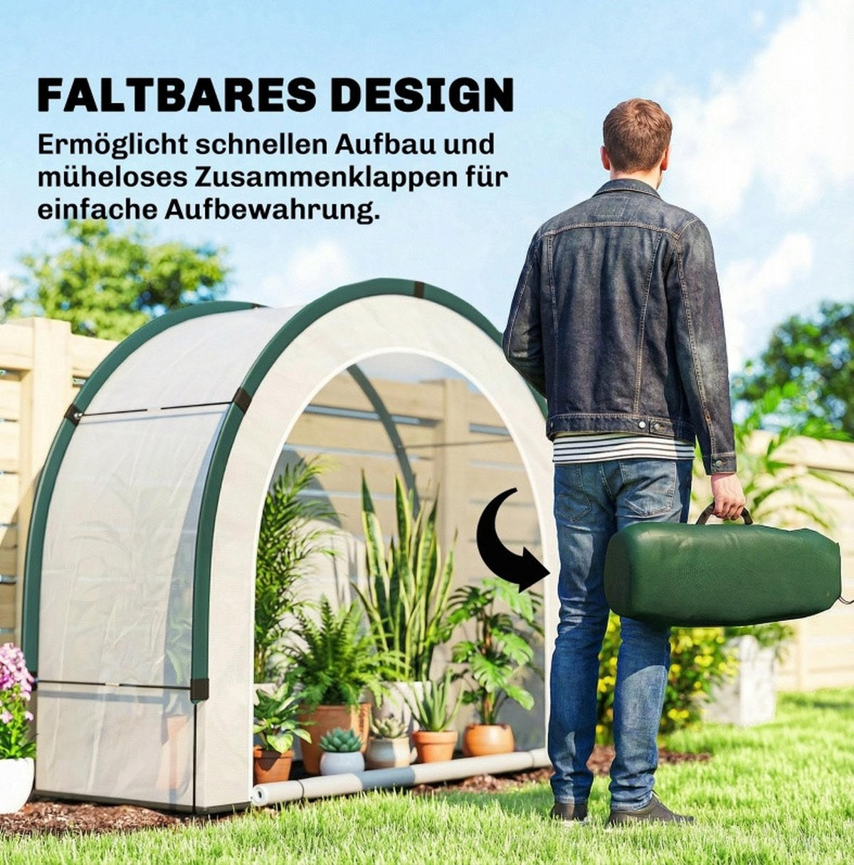 GEWÄCHSHAUS aus Polyethylen 200x80x164 cm in Grün mit klappbarem Design - Grün, Kunststoff (80/164/200cm) - Modfu