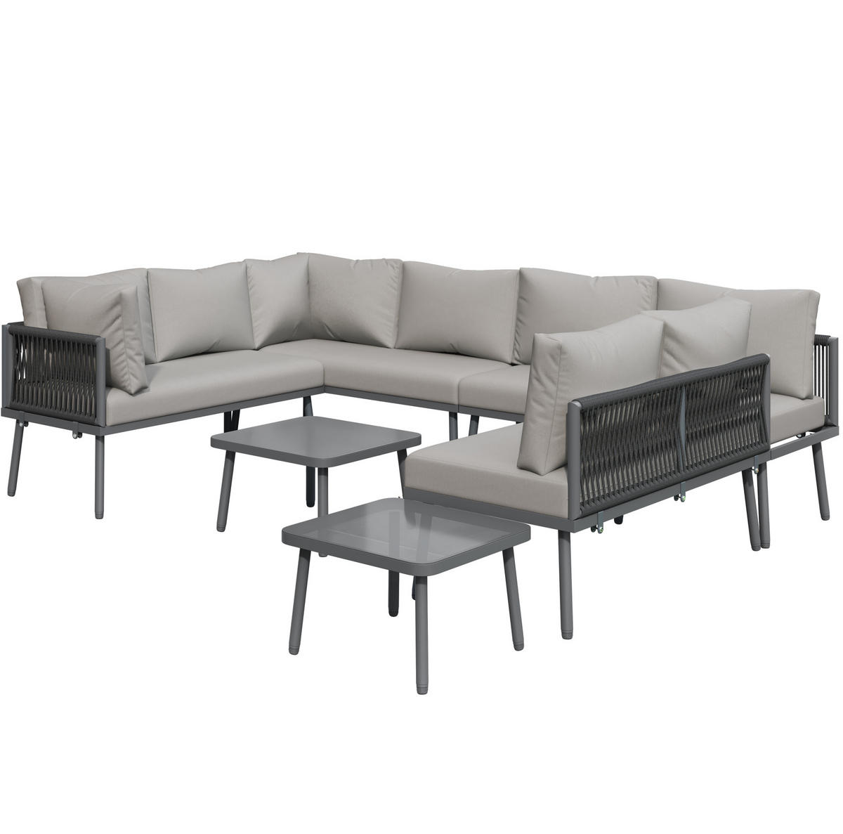 GARTEN-LOUNGESET 120/60/72 cm grau aus Eisen mit 4 Sofas und 2 Tischen - Grau, Metall - OKWISH