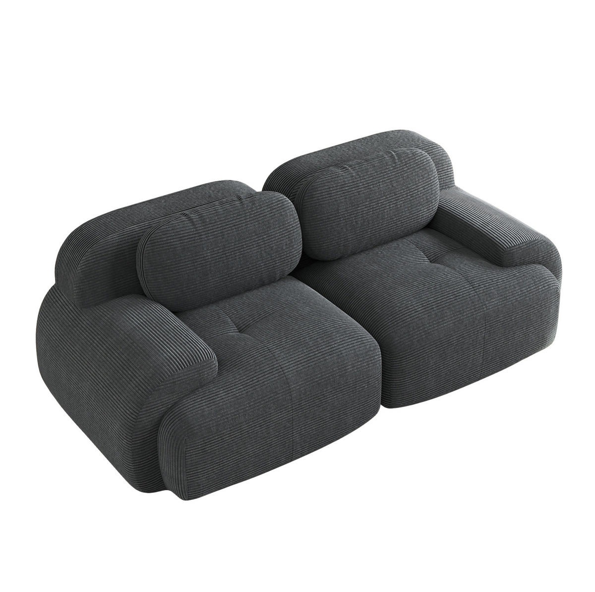 ECKSOFA modular rahmenlos mit geschwungenen Armlehnen und rutschfester Unterseite, Grau - Grau, Textil (208/103cm) - Redom
