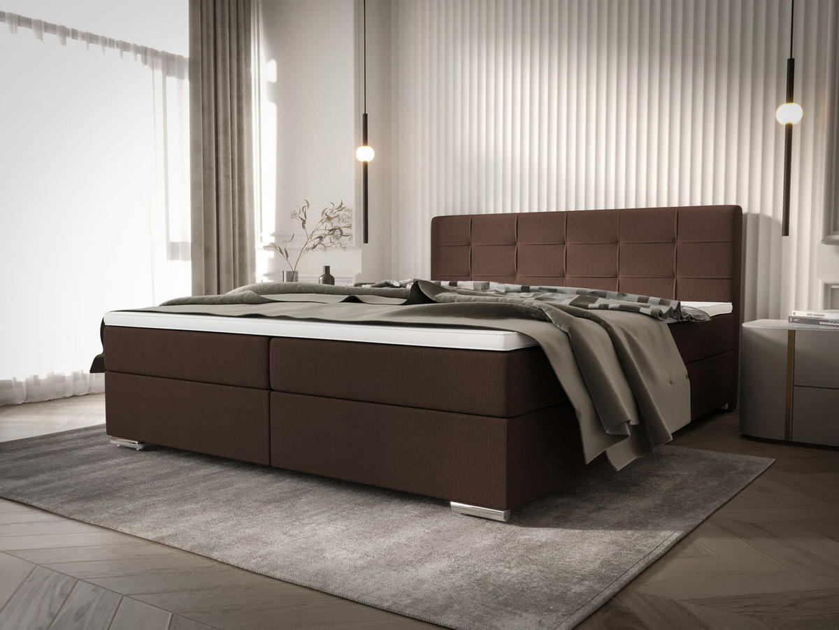 BOXBETT ZILANO 1 mit Matratze H3 und Topper 140x200 Cosmic 800 - Dunkelbraun, Holz/Textil (140/200cm) - Bedante