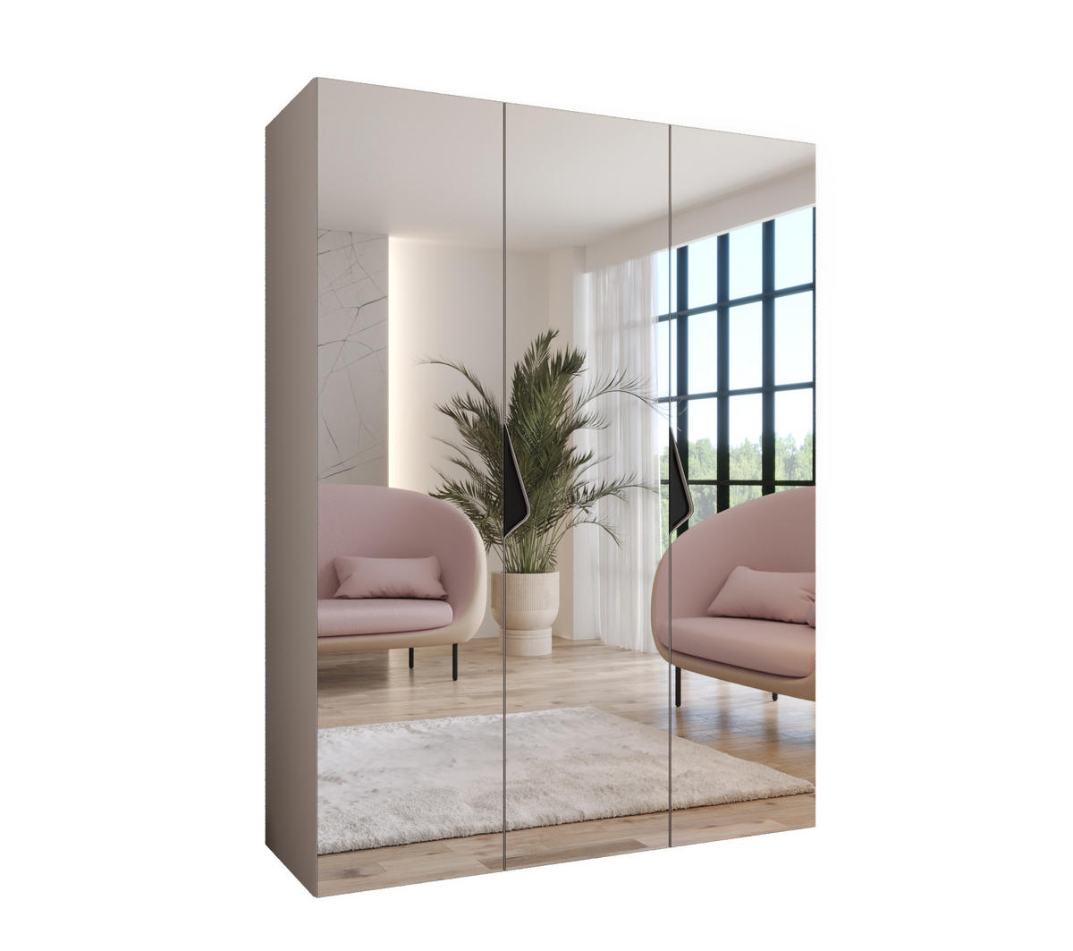 DREHTÜRENSCHRANK 202/150/52 3-türig - Beige/Schwarz, Holz/Metall (150/202/52cm) - Abiks Möbel