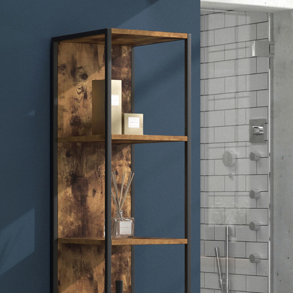 BADSCHRANK Fyrk Antikholz 33 x 185 cm - Alteiche/Braun, Holzwerkstoff (33/185/33cm) - Vicco