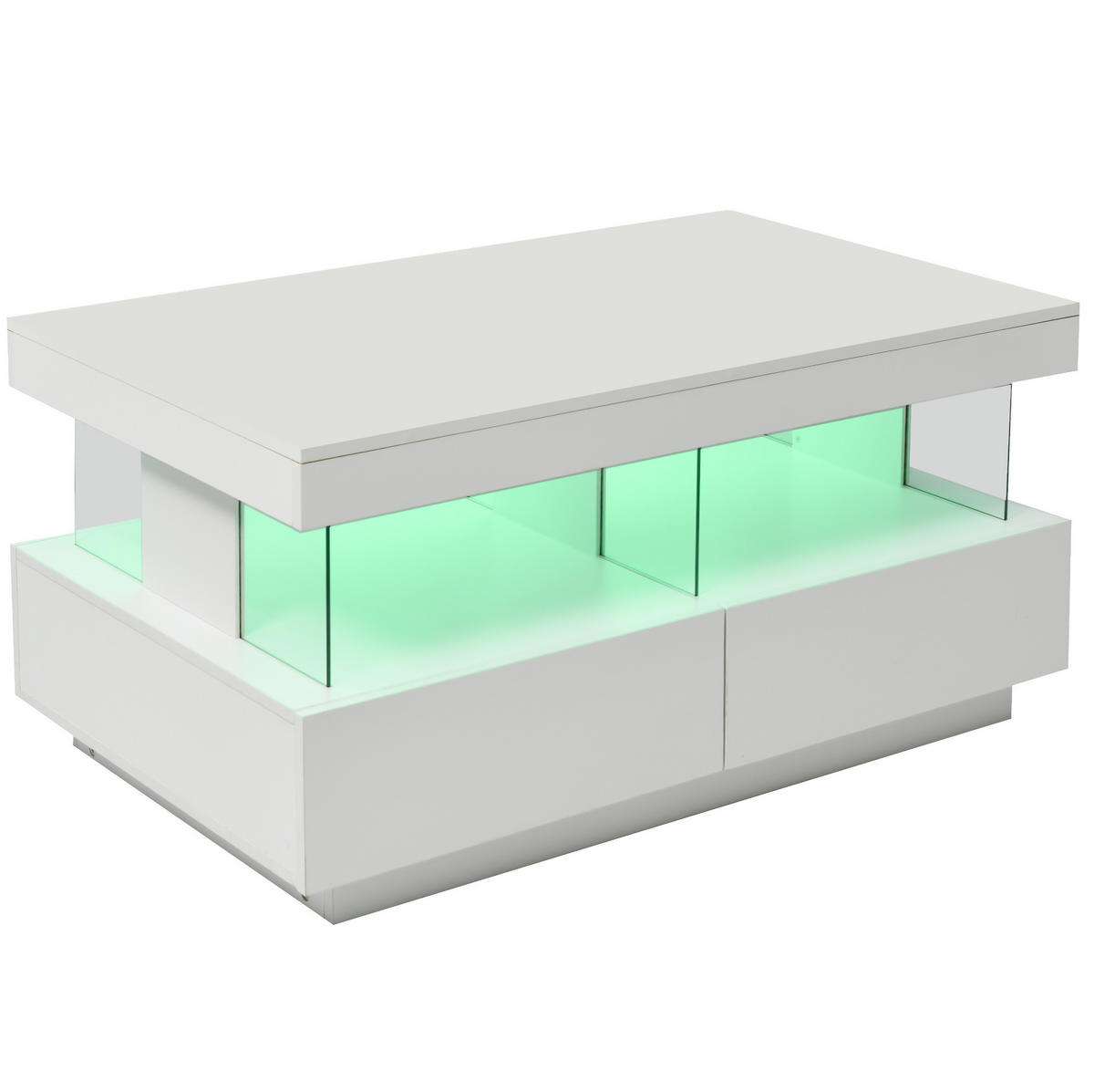 COUCHTISCH 100/60/49,5 cm mit LED-Beleuchtung, 2 Schubladen und Glaseinsätzen, Weiß - Weiß, Holzwerkstoff (100/60/49.5cm) - Redom