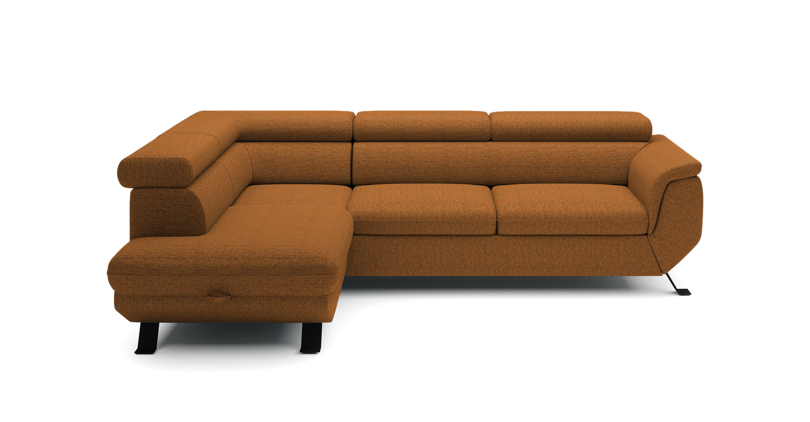ECKSOFA RAVEN L mit Schlaffunktion und Bettkasten, Freistehend, Polstersofa mit Verstellbaren Kopfstützen, 257x198x96 cm, Linke, Braun - Braun, Holz/Textil (198/256cm) - DomoHome