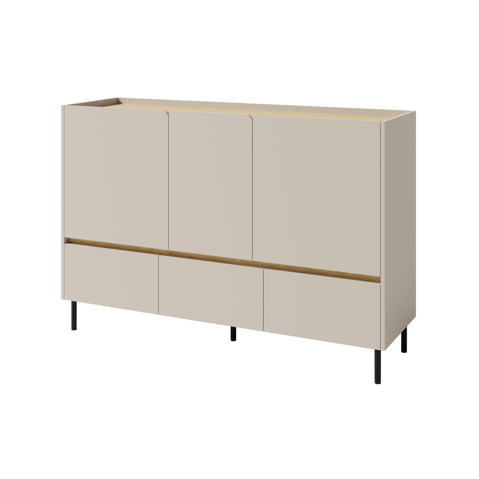 KOMMODE Lico mit 3 Schubalden und 3 Türen, Beige Sand - Beige, Holzwerkstoff (120/105/40cm) - Beautysofa